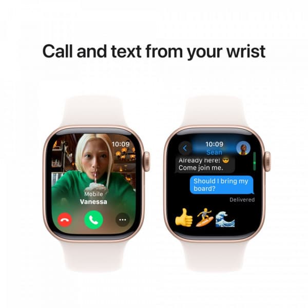 Apple Watch Series 10 (GPS) 42 mm roséguld aluminiumhölje och rödaktigt sportarmband, M/L (MWWJ3)