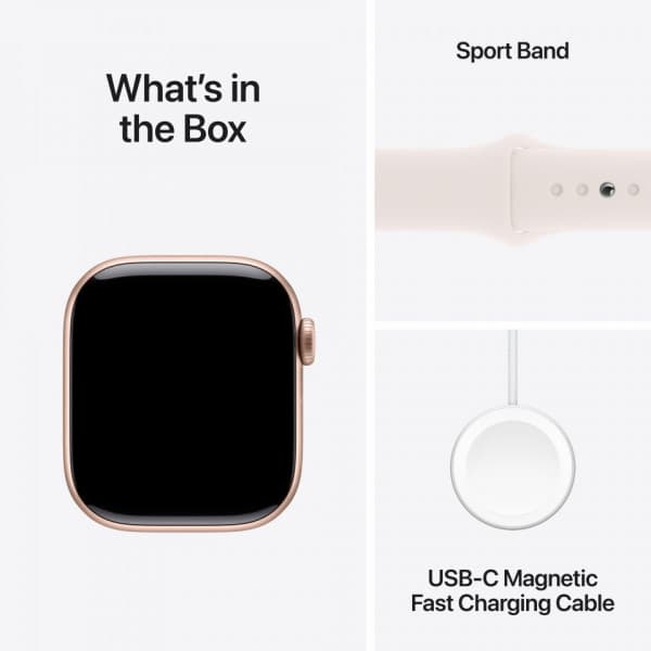 Apple Watch Series 10 (GPS) 42 mm roséguld aluminiumhölje och rödaktigt sportarmband, M/L (MWWJ3)