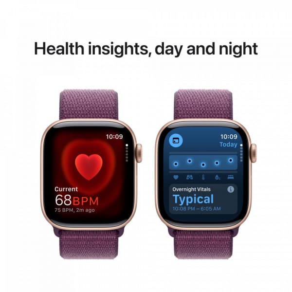 Apple Watch Series 10 (GPS) 42 mm roséguldfärgad aluminiumhölje och blålila Sport Loop-armband (MWWK3)