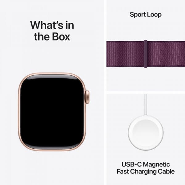 Apple Watch Series 10 (GPS) 42 mm roséguldfärgad aluminiumhölje och blålila Sport Loop-armband (MWWK3)
