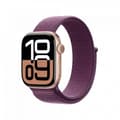 Miniatyrbild 1 av 9: Apple Watch Series 10 (GPS) 42 mm roséguldfärgad aluminiumhölje och blålila Sport Loop-armband (MWWK3)