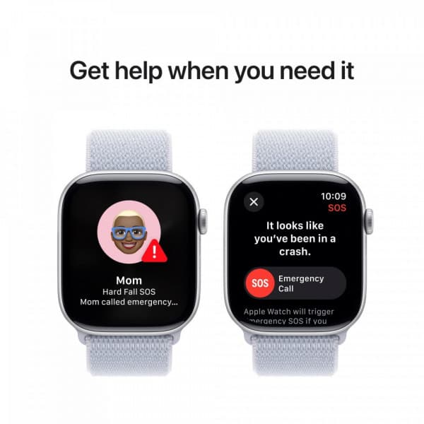 Apple Watch Series 10 (GPS) 46 mm silver aluminiumkapsel och blåaktigt Sport Loop-armband (MWWN3)