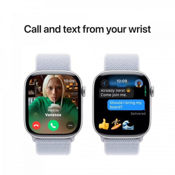 Apple Watch Series 10 (GPS) 46 mm silver aluminiumkapsel och blåaktigt Sport Loop-armband (MWWN3)