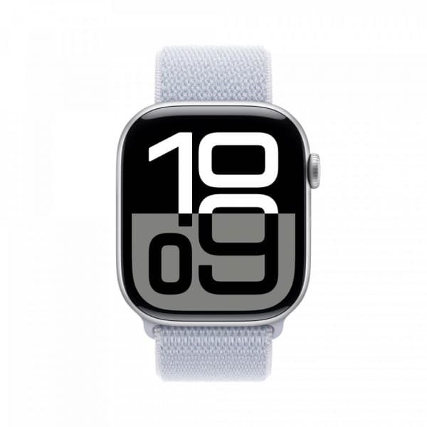 Apple Watch Series 10 (GPS) 46 mm silver aluminiumkapsel och blåaktigt Sport Loop-armband (MWWN3)