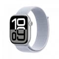 Miniatyrbild 1 av 9: Apple Watch Series 10 (GPS) 46 mm silver aluminiumkapsel och blåaktigt Sport Loop-armband (MWWN3)