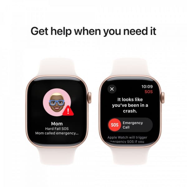 Apple Watch Series 10 (GPS) 46 mm roséguld aluminiumhölje och röd sportarmband, S/M (MWWT3)
