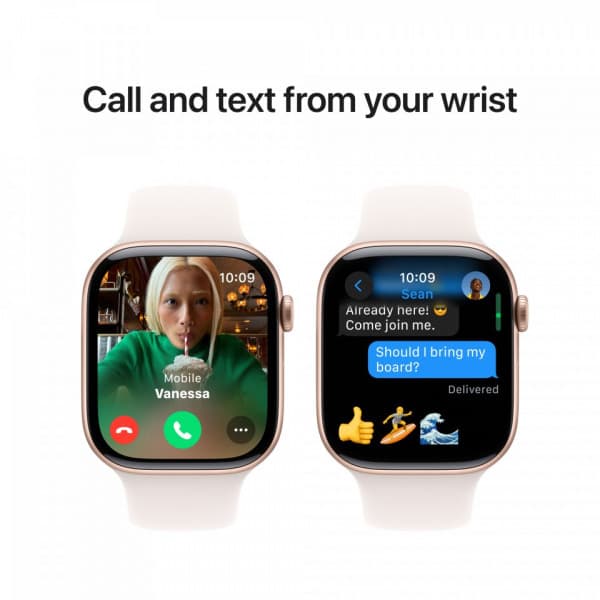 Apple Watch Series 10 (GPS) 46 mm roséguld aluminiumhölje och röd sportarmband, S/M (MWWT3)