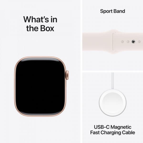 Apple Watch Series 10 (GPS) 46 mm roséguld aluminiumhölje och röd sportarmband, S/M (MWWT3)
