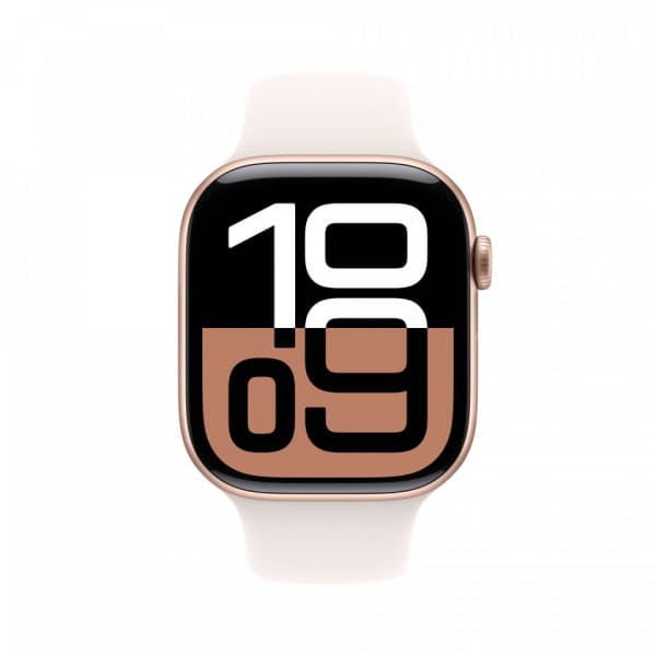 Apple Watch Series 10 (GPS) 46 mm roséguld aluminiumhölje och röd sportarmband, S/M (MWWT3)
