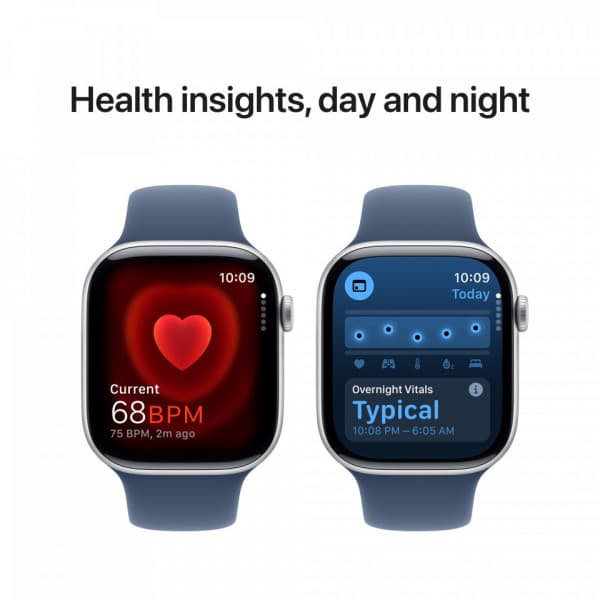 Apple Watch Series 10 (GPS + Cellular) 46 mm silver aluminiumboett och jeansblå sportarmband, M/L (MWY13)
