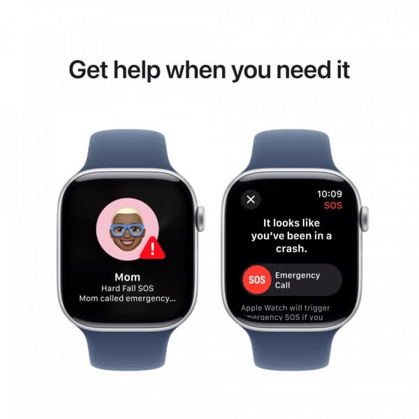Apple Watch Series 10 (GPS + Cellular) 46 mm silver aluminiumboett och jeansblå sportarmband, M/L (MWY13)