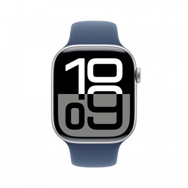 Apple Watch Series 10 (GPS + Cellular) 46 mm silver aluminiumboett och jeansblå sportarmband, M/L (MWY13)