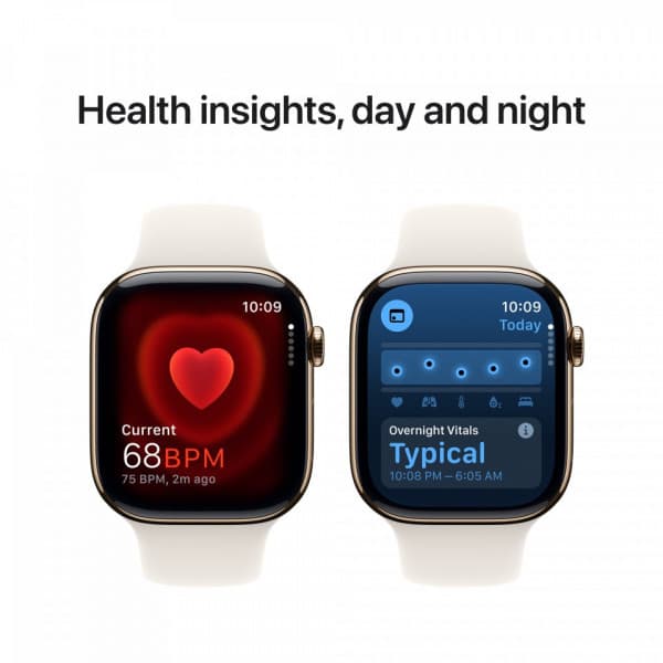 Apple Watch Series 10 (GPS + Cellular) 46 mm mörkgrå titanboett och stjärnvitt sportarmband, M/L (MWYY3)