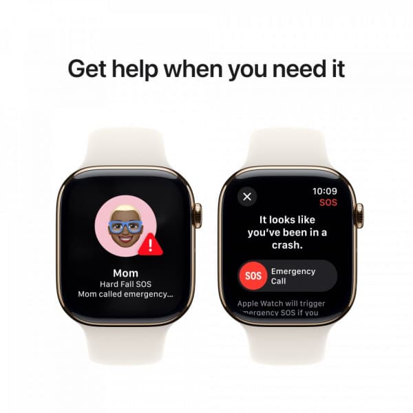 Apple Watch Series 10 (GPS + Cellular) 46 mm mörkgrå titanboett och stjärnvitt sportarmband, M/L (MWYY3)