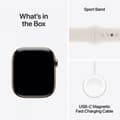 Miniatyrbild 9 av 9: Apple Watch Series 10 (GPS + Cellular) 46 mm mörkgrå titanboett och stjärnvitt sportarmband, M/L (MWYY3)