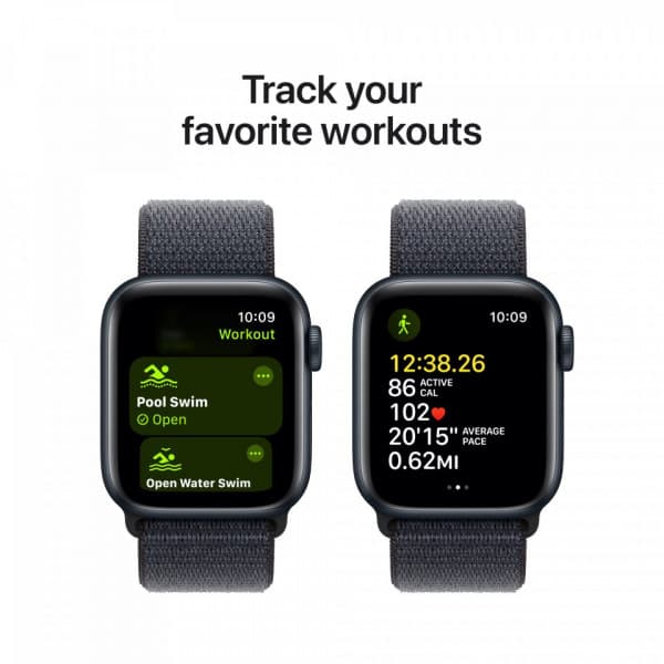 Apple Watch SE (GPS) 40 mm midnatt aluminiumhölje och bläckfärgad Sport Loop-armband (MXEA3)