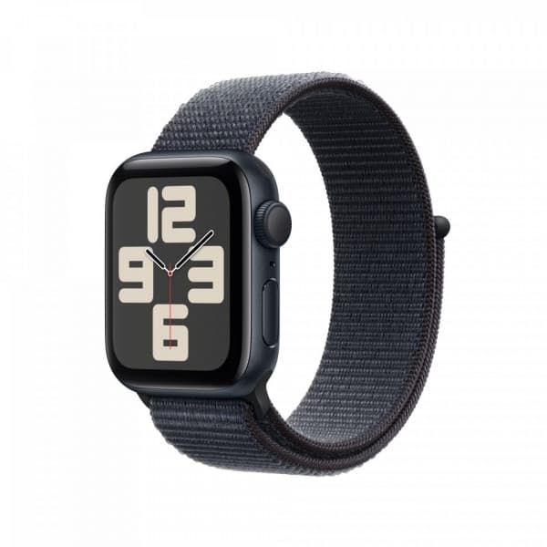 Apple Watch SE (GPS) 40 mm midnatt aluminiumhölje och bläckfärgad Sport Loop-armband (MXEA3)