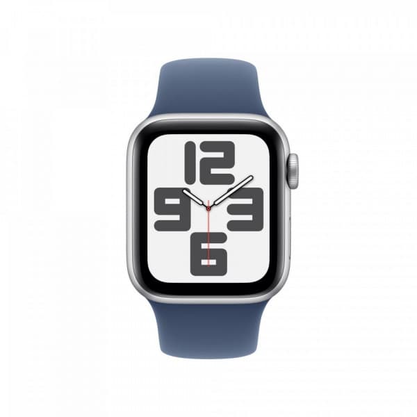 Apple Watch SE (GPS) 40 mm hopea alumiinikuori ja farkunsininen urheiluranneke, S/M (MXEC3)