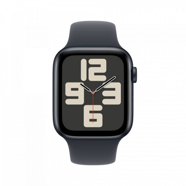 Apple Watch SE (GPS) 44 mm keskiyö alumiinikuori ja keskiyö urheiluranneke, M/L (MXEK3)