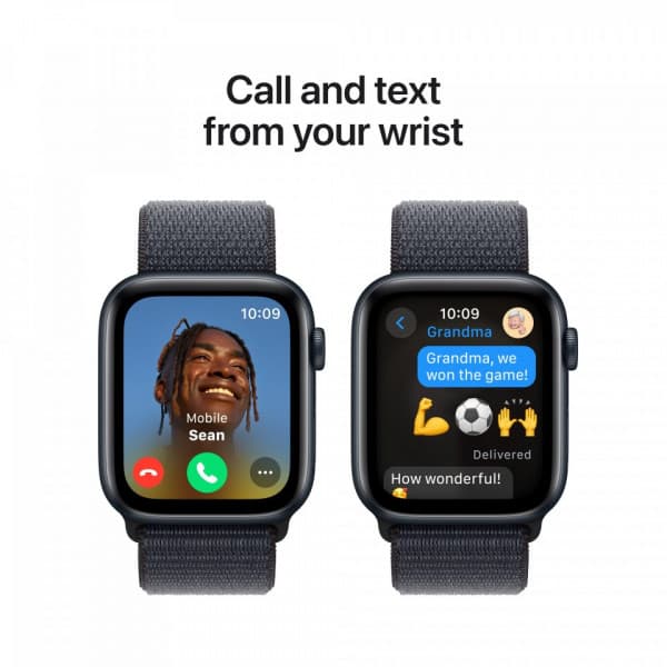 Apple Watch SE (GPS) 44 mm keskiyö alumiinikuori ja musteenvärinen Sport Loop -ranneke (MXEP3)