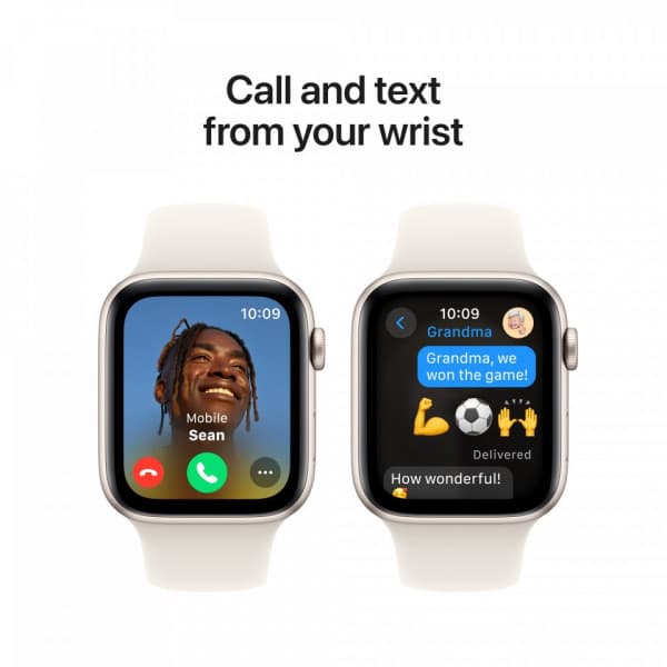 Apple Watch SE (GPS) 44 mm stjärnvit aluminiumhölje och stjärnvit sportarmband, M/L (MXEV3)