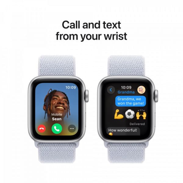 Apple Watch SE (GPS) 40 mm silver aluminiumhölje och blåaktigt Sport Loop-armband (MXEE3)