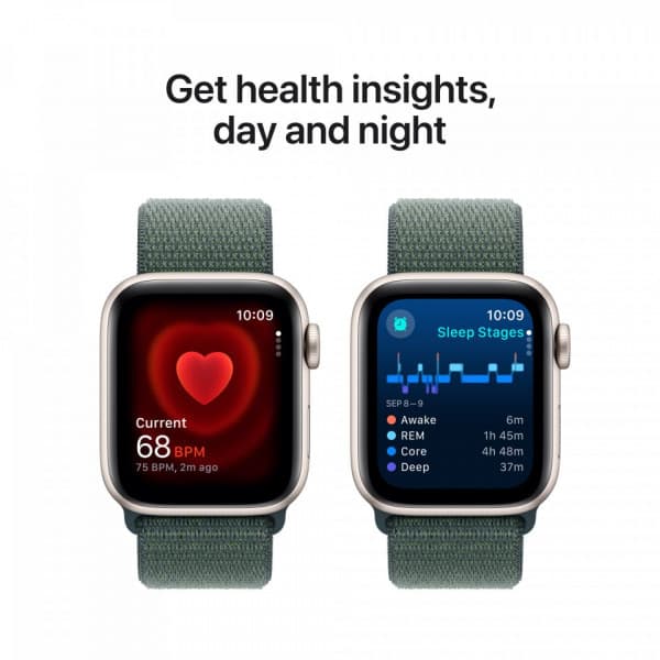 Apple Watch SE (GPS) 40 mm stjärnvitt aluminiumfodral och sjögrön Sport Loop-översnodd (MXEH3)