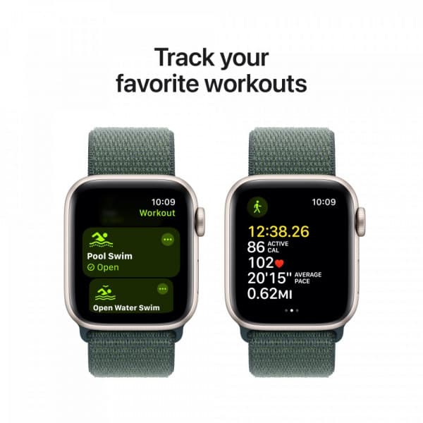 Apple Watch SE (GPS) 40 mm stjärnvitt aluminiumfodral och sjögrön Sport Loop-översnodd (MXEH3)