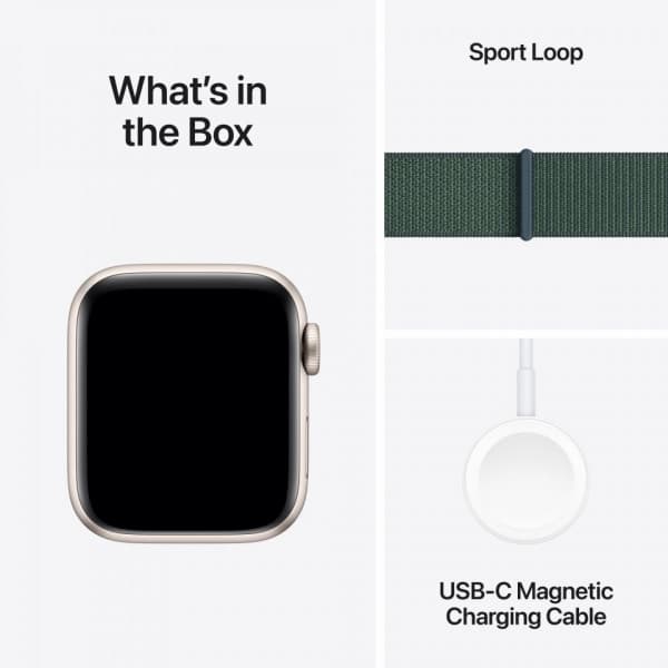 Apple Watch SE (GPS) 40 mm stjärnvitt aluminiumfodral och sjögrön Sport Loop-översnodd (MXEH3)