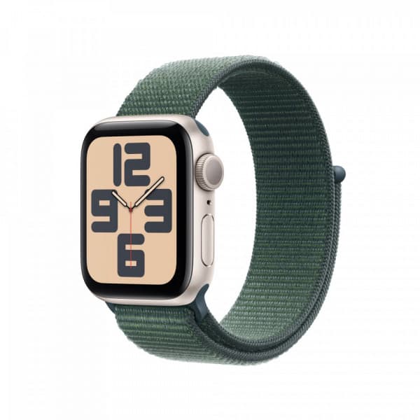 Apple Watch SE (GPS) 40 mm stjärnvitt aluminiumfodral och sjögrön Sport Loop-översnodd (MXEH3)