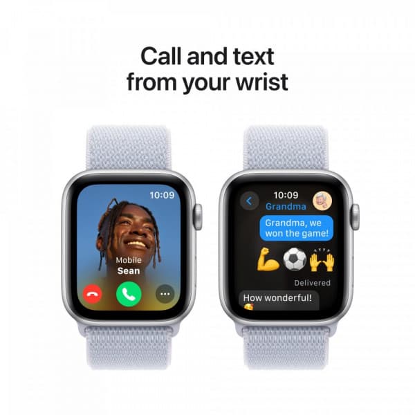 Apple Watch SE (GPS) 44 mm hopea alumiinikuori ja sinertävä Sport Loop -ranneke (MXET3)