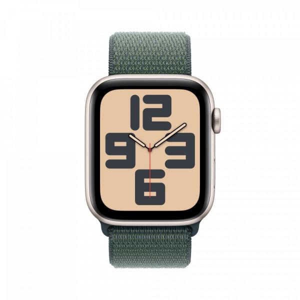 Apple Watch SE (GPS) 44 mm tähtivalkea alumiinikuori ja lammenvihreä Sport Loop -ranneke (MXEW3)