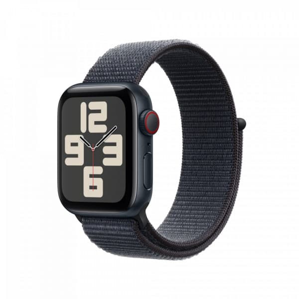 Apple Watch SE (GPS + Cellular) 40 mm midnatt aluminiumhölje och svart sportloop-armband (MXGA3)