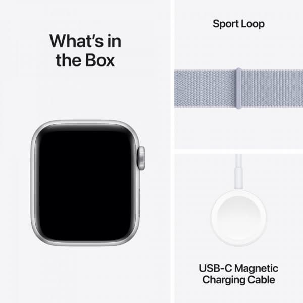 Apple Watch SE (GPS + Cellular) 40 mm silver aluminiumhölje och blåaktigt Sport Loop-armband (MXGE3)