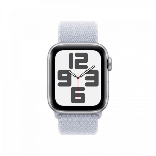 Apple Watch SE (GPS + Cellular) 40 mm silver aluminiumhölje och blåaktigt Sport Loop-armband (MXGE3)