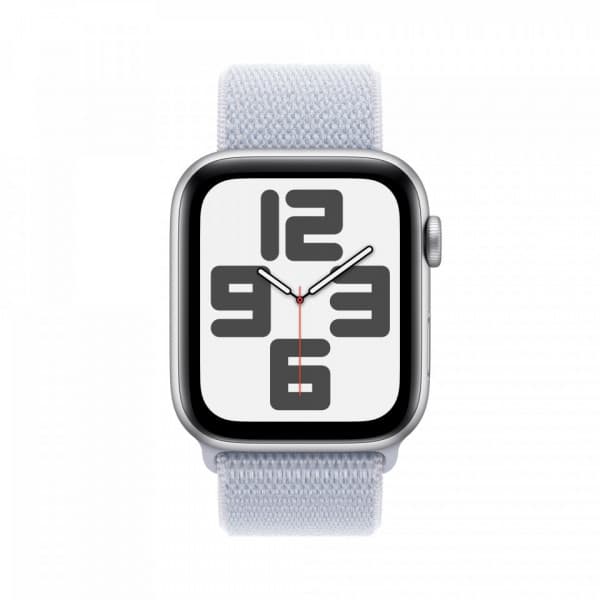 Apple Watch SE (GPS + Cellular) 44 mm silver aluminiumkropp och blåaktigt Sport Loop-armband (MXGR3)