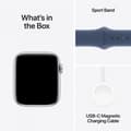 Miniatyrbild 7 av 7: Apple Watch SE (GPS + Cellular) 44 mm silver aluminiumfodral och jeansblå sportarmband, M/L (MXGQ3)