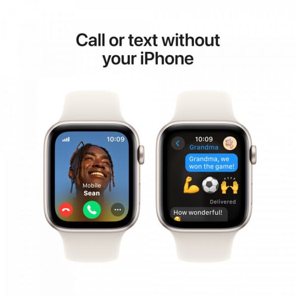 Apple Watch SE (GPS + Cellular) 44 mm stjärnvit aluminiumboett och stjärnvit sportarmband, M/L (MXGU3)