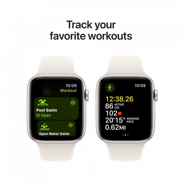 Apple Watch SE (GPS + Cellular) 44 mm stjärnvit aluminiumboett och stjärnvit sportarmband, M/L (MXGU3)