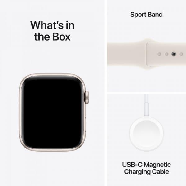 Apple Watch SE (GPS + Cellular) 44 mm stjärnvit aluminiumboett och stjärnvit sportarmband, M/L (MXGU3)