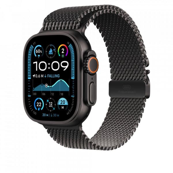Apple Watch 49 mm mustatitaaninen milanolaisranneke, keskikokoinen