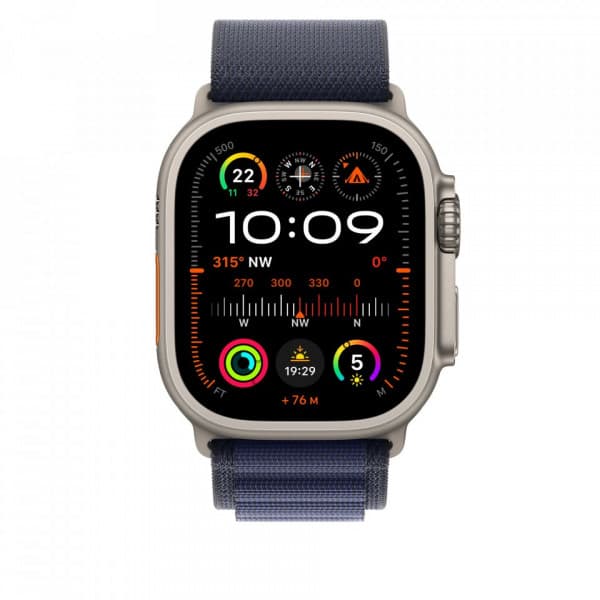 Apple Watch 49 mm marinblå Alpine-armband, medelstorlek, naturligt titan