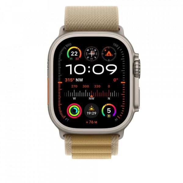 Apple Watch 49 mm ökenfärgad Alpine-armband, stor, naturlig titan