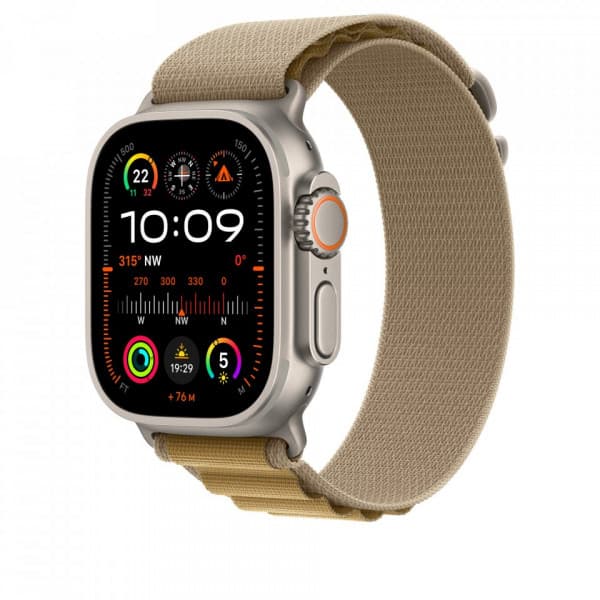 Apple Watch 49 mm ökenfärgad Alpine-armband, stor, naturlig titan