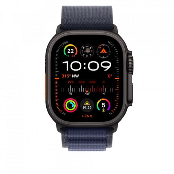 Apple Watch 49 mm marinkblå Alpine-armband, stor, svart titan