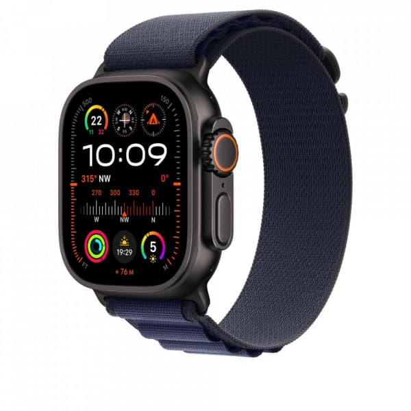 Apple Watch 49 mm marinkblå Alpine-armband, stor, svart titan