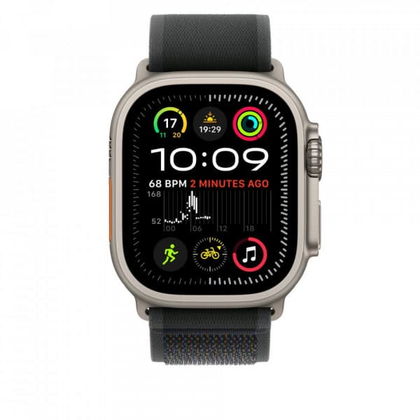 Apple Watch 49 mm svart Trail-armband, M/L, naturligt titan