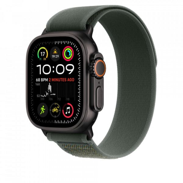 Apple Watch 49 mm grön Trail-armband, S/M, svart titan