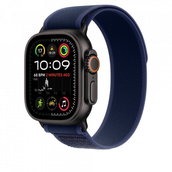 Apple Watch 49 mm sininen Trail-ranneke, M/L, mustatitaani