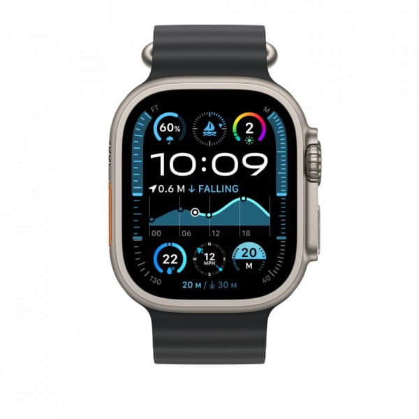 Apple Watch 49 mm svart Ocean-armbandsförlängning, naturligt titan